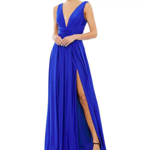 Ieena for Mac‎ Duggal Blue Plunge V-Neck Gown Womens Size 8 NWT Retail 388